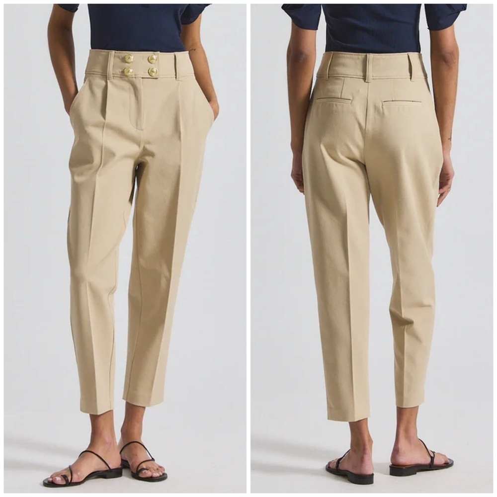 New Derek Lam 10 Crosby Leonie Pleated Tapered Pant Safari Beige Sz 4